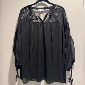 NWT Maurices Elegant Sheer Black Lace Blouse